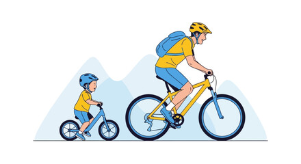 Obraz premium Father And Son Cycling Adventure Illustrating Family Bonding And Outdoor Activity