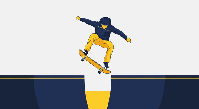 Fearless Skateboarder Leaping Over A Gap With Dynamic Energy And Style