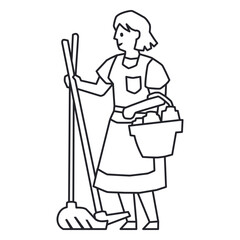 Fototapeta premium Black and white illustration of a woman with a broom