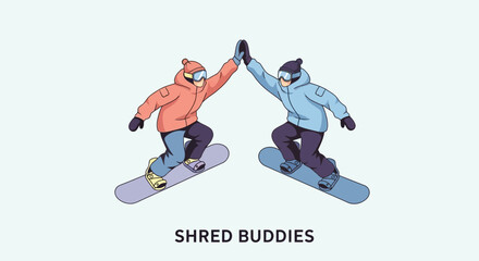Fototapeta premium Friends Snowboarding Together High Five Winter Sport Fun