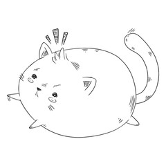 Black and white drawing of a chunky cat © Vexels
