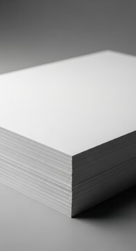 Clean, thick stack of bright white office paper resting on a neutral background, essential supply for copying, printing, and official paperwork, resource, supplies, printer