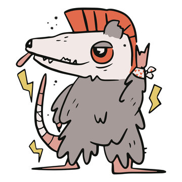 Cartoon opossum with a punk mohawk
