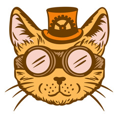 Steampunk cat with goggles and a top hat © Vexels