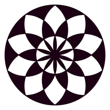 Black and purple circle with a flower in the middle