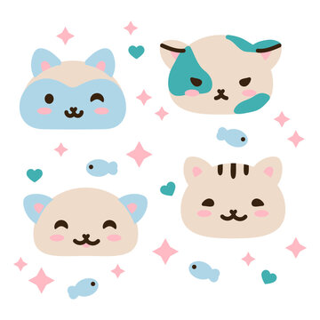 Kawaii kittens with fish