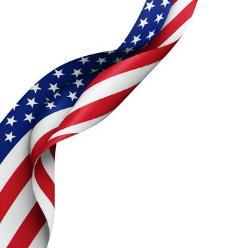 American USA flag ribbon waving in wind isolated on transparent background