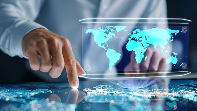 Exploring Global Connectivity Interacting with Futuristic Digital World Map on Touchscreen Interface