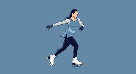 Fototapeta premium Graceful Ice Skater Performing On A Blue Background With Motion