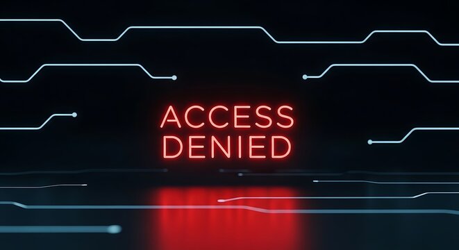 Access denied red error message with security forbidden restricted computer technology information.