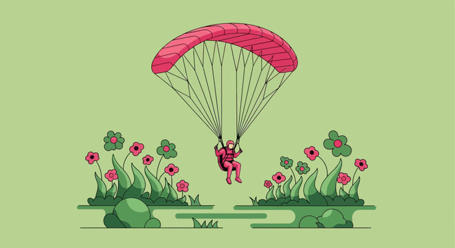 Joyful Paragliding Adventure Above Blooming Meadows