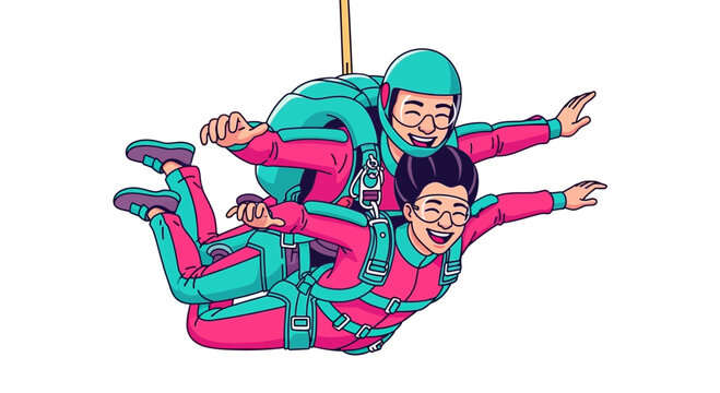 Joyful Tandem Skydiving Adventure People Enjoying Freefall