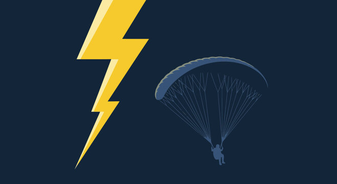 Lightning Bolt Symbol With Parachuter Mid-Air