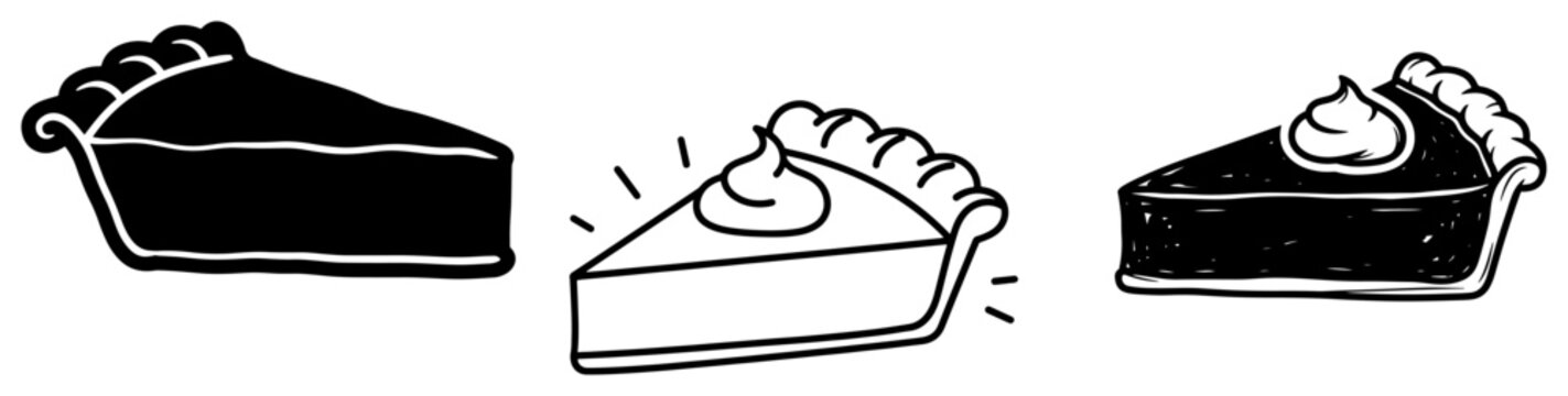 Pumpkin pie slices with whipped cream topping in hand drawn doodle style
