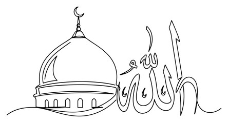 Mosque dome and Allah Arabic calligraphy in continuous line art style © Cristiano