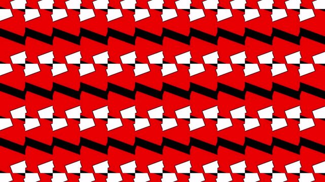 Abstract geometric pattern with red shapes and cyan zigzag seamless retro background animation loop