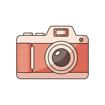 A cartoon-style illustration of a pink camera on a transparent background, perfect for use in graphic design, digital art, and visual media projects.