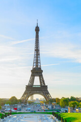 Fototapeta premium Eiffel Tower from Trocadero at sunrise, Paris, France, retro toned