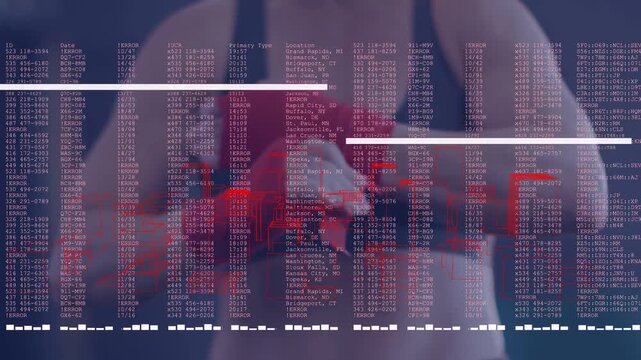 Woman wrapping hands and centering fists for training, activating waveform HUD growing over hands