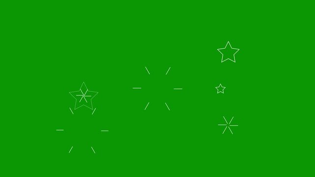 Twinkling stars animation, 4K animation video, glitte retro doodle cartoon vector style, shiny twinkle lights with glowing .burst movement appear on green screen flash bright. sparkle twinkle  star .