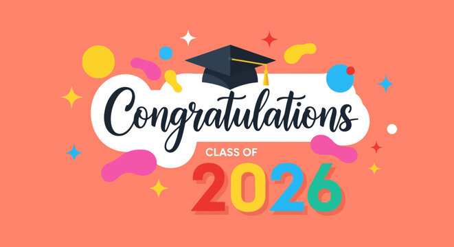 Celebratory Graduation Announcement for the Class of 2026 with Festive Decorations and Bright Colors