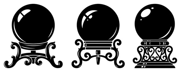 Magic crystal balls on ornate decorative stands in mystic silhouette style © Cristiano