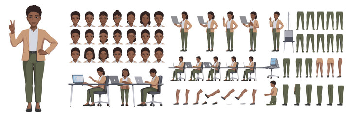 Obraz premium Businesswoman Character Creator Kit With Various Poses