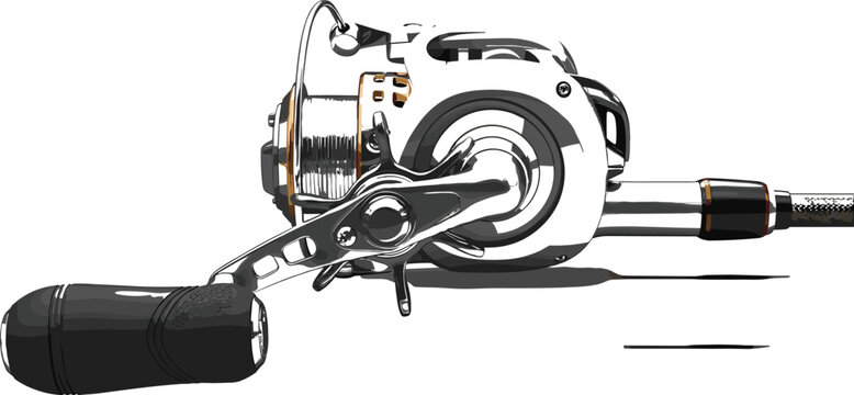 Flat design baitcasting reel icon vector for technical fishing manuals and outdoor sport infographic elements