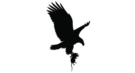 Fototapeta premium Majestic eagle in flight carrying prey a striking black silhouette