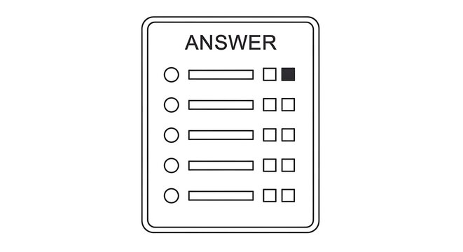 Answer sheet icon, test vector symbol isolated on white