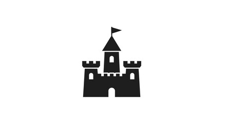 A stark black castle graphic with a flag simplified silhouette © MD RIPON