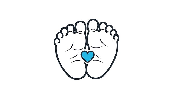 Newborn baby foot icon with heart symbol, isolated vector illustration