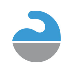 Fototapeta premium Abstract and simple geometric logo design featuring a blue wave-like shape gracefully positioned above a solid gray semi-circle, creating balance and contrast.