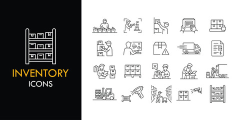Inventory line icon set, outline web icon collection containing Warehouse, Barcode, Stock and more, vector illustration in line style © Vecto