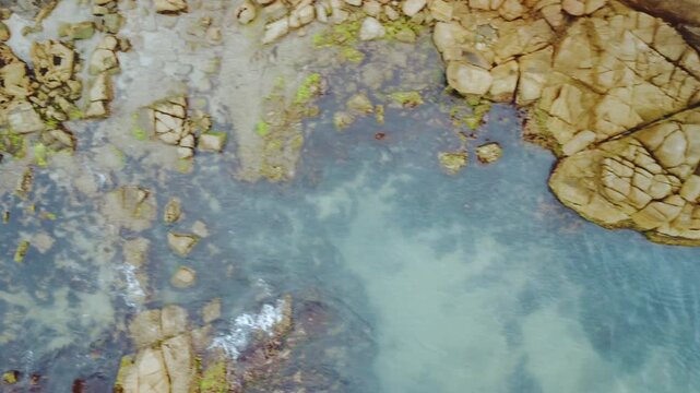 Garopaba Bay Drone View with Fishing Boats, Turquoise Sea and Rocky Coastline