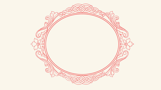 Elegant circular floral border frame with celtic knot pattern and baroque leaf ornaments on cream background.