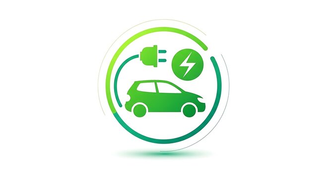 Green electric car charging with eco-friendly energy recycling vector icon