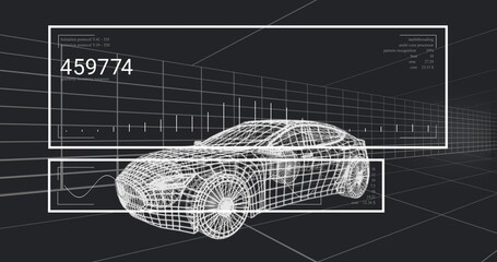 Fototapeta premium Vertical video: Wireframe car receiving automotive CAD input and updating HUD with readout 459774