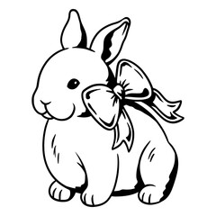 Obraz premium Adorable Bunny with Bow Outline Design