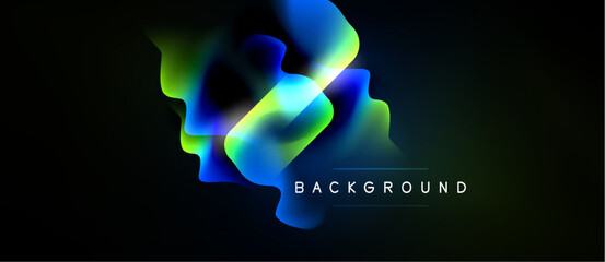 Abstract fluid shapes, vibrant colors blend against dark backdrop. Modern design element, suitable for backgrounds, presentations.
