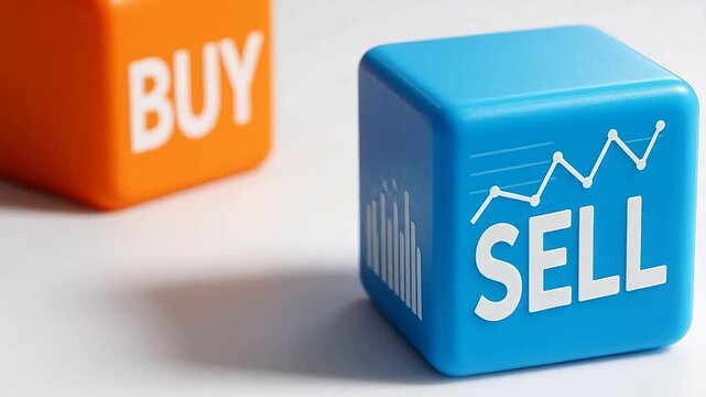 Blue and orange cubes with buy sell text