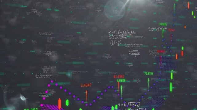 Vertical video: Magenta trajectory sliding in, finance dataviz forming candles numbers showing rise
