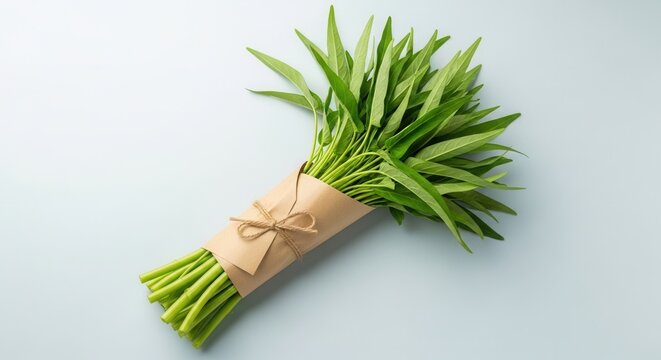 Fresh Green Water Spinach Bundle With Natural Paper Wrap