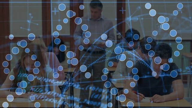 Education overlay appearing and obscuring students taking test while teacher monitoring