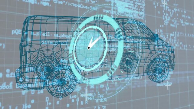 Animation of clock moving and car project over data processing