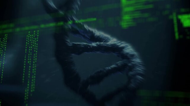 Animation of data processing over 3d dna strand spinning