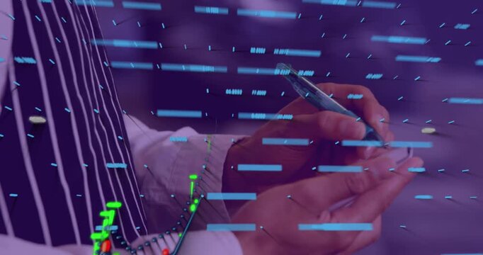 Animation of data processing with graph over man taking order