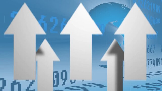 Animation of data processing over arrows and globe