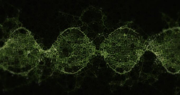 Animation of math formulas and green dna on black background