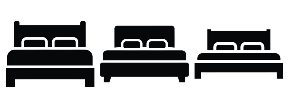 king size bed silhouette illustration icon set, Modern furniture vector designs.